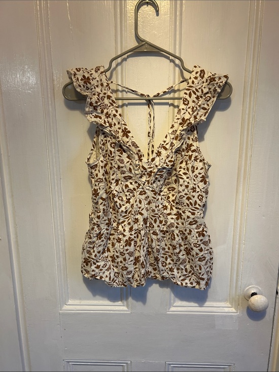 Old Navy Tops - Old Navy Brown Floral Ruffle V-Neck Blouse